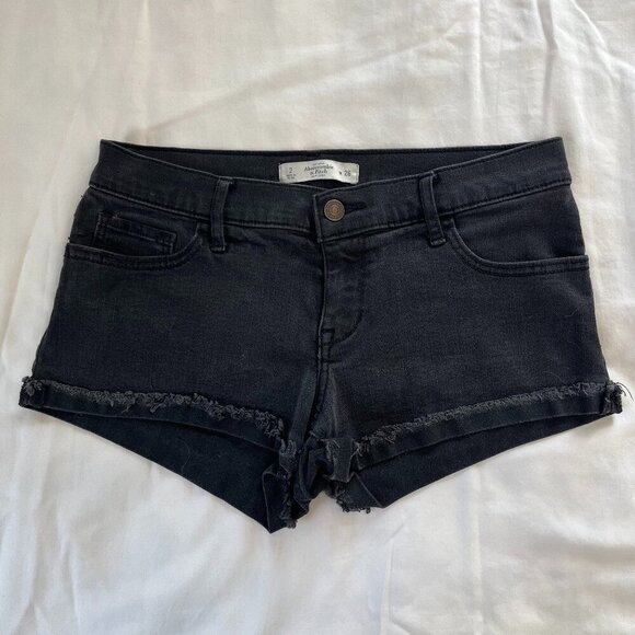Abercrombie & Fitch Pants - Abercrombie & Fitch Black Low Rise Fringe Cuff Denim Jean Shorts | Size 2/26